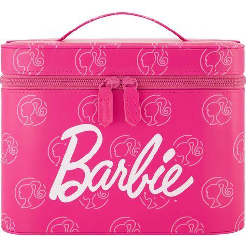 Barbie Large Women's Makeup Bag, Two Zipper Travel Cosmetic Zipper Pouch Organizer with Logo, Pink