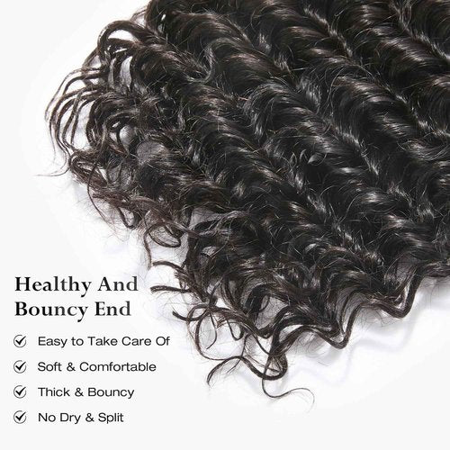 ASHINE Human Hair Bundle Deep Wave Unprocessed Cambodian Raw Hair 26 Inch, Flip Over Quick Weave Wet and Wave Bundles for Women Natural Black