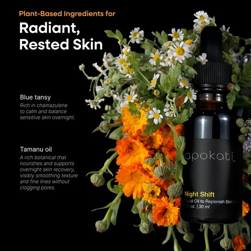 Apokati Night Shift Overnight Skin Therapy Face Oil with Tansy, Chamomile and Helichrysum – Replenishing and Calming Formula for Nighttime Skincare, 30ml