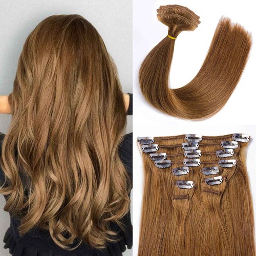 ManeMajesty Clip in Hair Extensions Real Human Hair for White Women Chestnut Brown,100% Natural Premium Remy Human Hair 20 Inch 10pcs 100g/Set,Straight Clip Hair Extensions with Double Weft