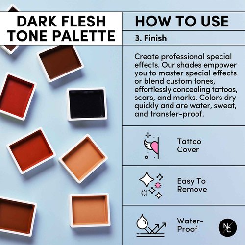 Narrative Cosmetics 12 Color Dark Flesh Tone Alcohol Activated Makeup Palette Kit - Includes Alcohol Activator and Moisturizing Remover - Waterproof Makeup for Professional Makeup Artists
