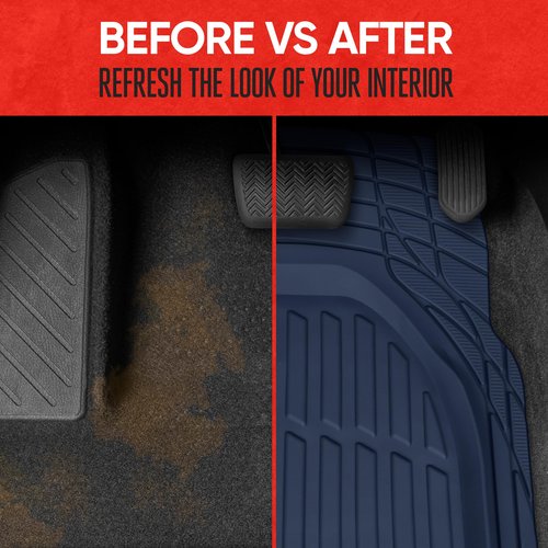 Motor Trend FlexTough Floor Mats for Cars, Blue Deep Dish All-Weather Car Mats, Waterproof Trim-to Fit Automotive Floor Mats for Cars Trucks SUV, Universal Floor Liner Car Accessories