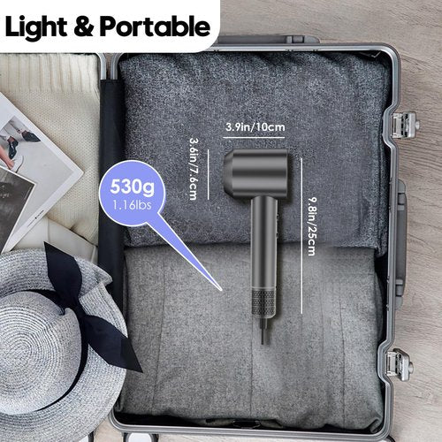 Oushome Professional Hair Dryer for Fast Drying with 150,000 RPM High-Speed Brushless Motor, 500 Million Negative Ionic, Lightweight and Low Noise, Ideal for Home, Travel, and Salon Use