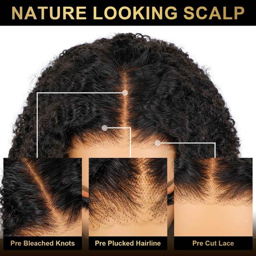 AOFEER Curly Bob Wig Human Hair Glueless Wigs Human Hair Pre Plucked Pre Cut Bleached Knots 6x4 HD Lace Front Wear and Go Glueless Wig Human Hair 200% Density Short Curly Bob Wigs for Women 14 Inch