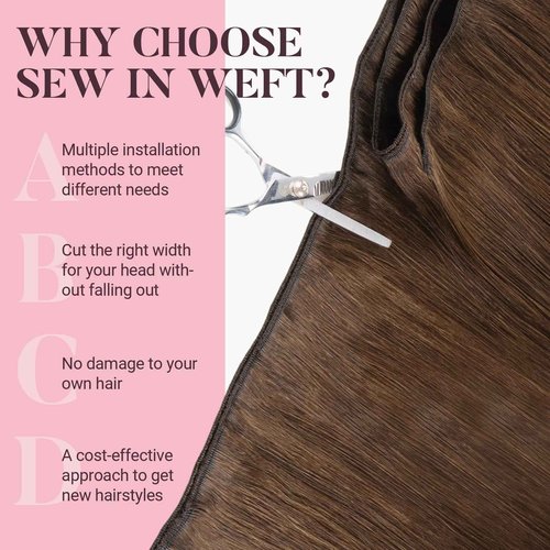 MAXITA Sew in Hair Extensions Real Human Hair, 20 inch 100g Chocolate Brown Remy Straight Human Hair Weft Extensions, Full Hair Double Weft Soft Sew in Extensions