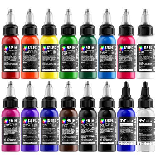 HAWINK Tattoo Ink Set 1OZ 14 Colors Ink and 2 Color Mixing Solution Upgraded Version Tattoo Supply TI205-30-16