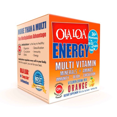 Ola Loa Energy Orange Multi Vitamin Drink Mix - Amino Energy Powder, Gluten Free, Detox, Dairy Free, Caffeine Free - Drink Your Vitamins for The Rigors of Daily Life - 30 Packets (8.25oz)