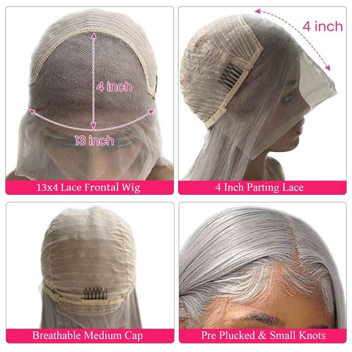 Benafee Grey Silver Bob Wig Human Hair 13x4 HD Lace Front Wig Glueless Wigs Human Hair Pre Plucked Gray Short Bob Lace Frontal Wigs for Black Women Nature Hairline 180% Density 12 Inch