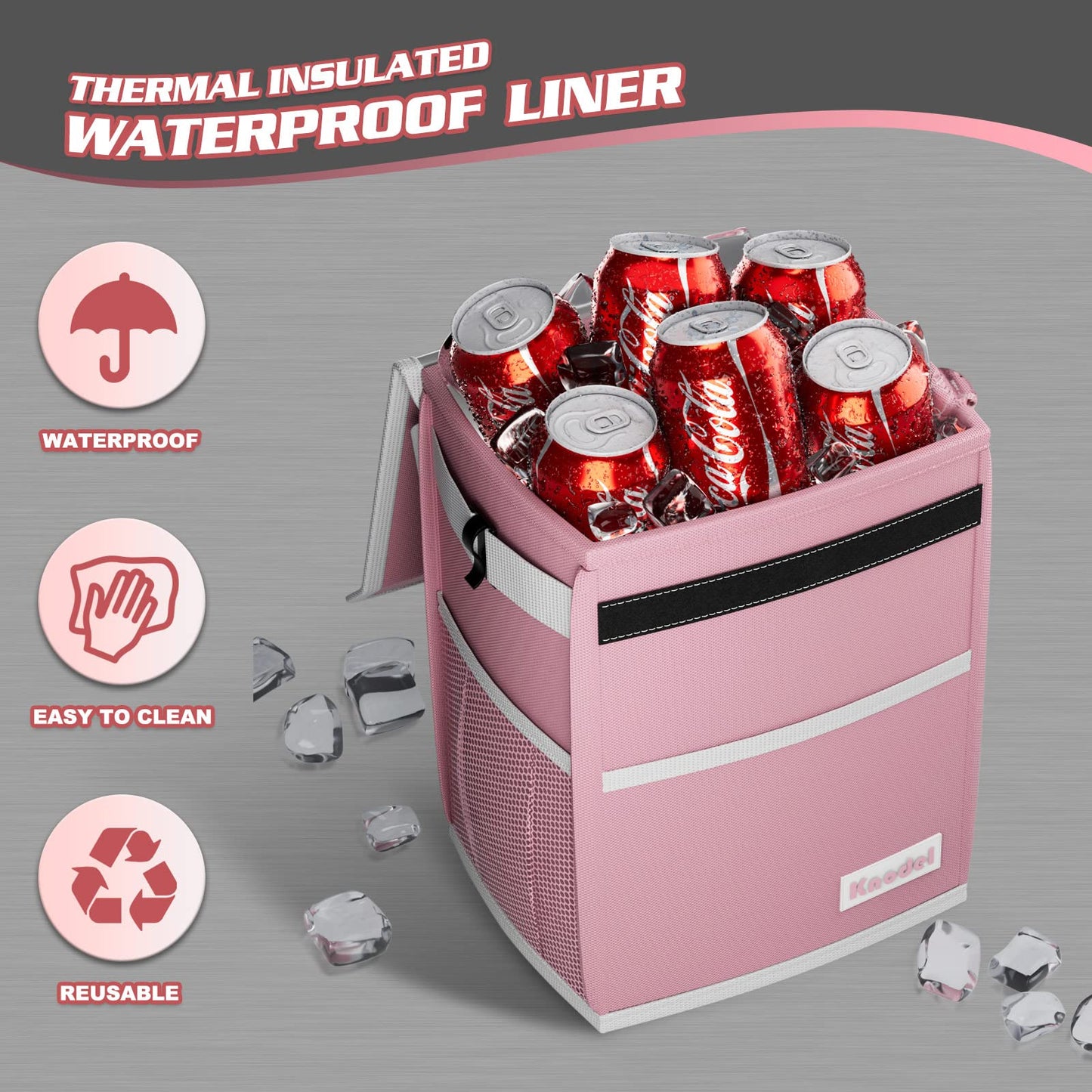 K KNODEL Waterproof Car Trash Can with Lid, Leak-Proof Garbage Bag, Hanging Bin for Women (Pink, Medium)