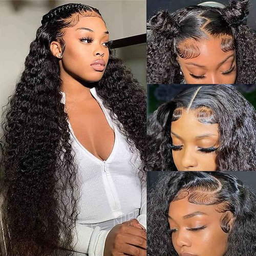 Hoiloxa 5x5 HD Lace Closure Wigs Human Hair Deep Wave Lace Front Wigs Human Hair 180% Density Wet and Wavy Deep Curly Closure Wig Glueless Curly Wigs for Black Women Deep Wave Wig 26 Inch