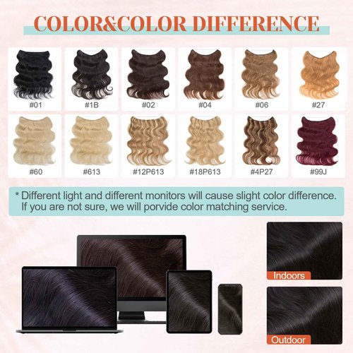 Benehair Halo Hair Extensions Real Human Hair, Halo Hair Extension 100% Human Hair, Wavy Halo Extensions Human Hair, Curly Human Hair Halo Extensions, Wire Hair Extension, Natural Black 60g/14inch