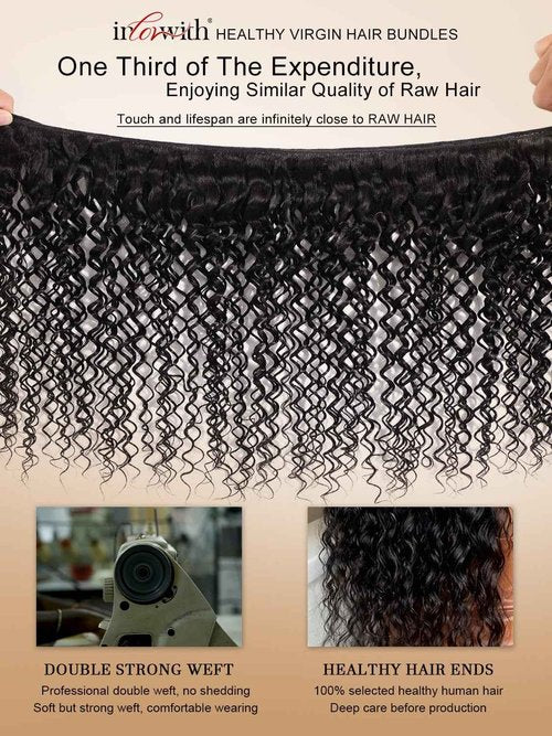 inlovwith Deep Wave Bundles Human Hair, Selected Healthy Curly Human Hair Bundles 100% Unprocessed Brazilian Virgin Hair Wet and Wavy (3 Bundles, 18 20 22 Inches)