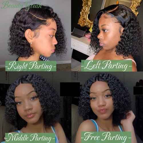 beauty youth Glueless Water Wave Short Bob Human Hair Lace Front Wigs for Black Women 13x4 Frontal 10A 100% Brazilian Virgin Water Wave Bob Wig With Baby Hair Pre Plucked 150% Density
