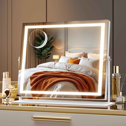 MINISO Vanity Mirror with Lights-13.8" x 11.4" LED Makeup Mirror, 3 Color Modes Touch Control and Brightness Adjustment Lighting Mirror, 10X Magnifying Glass, 360° Rotation