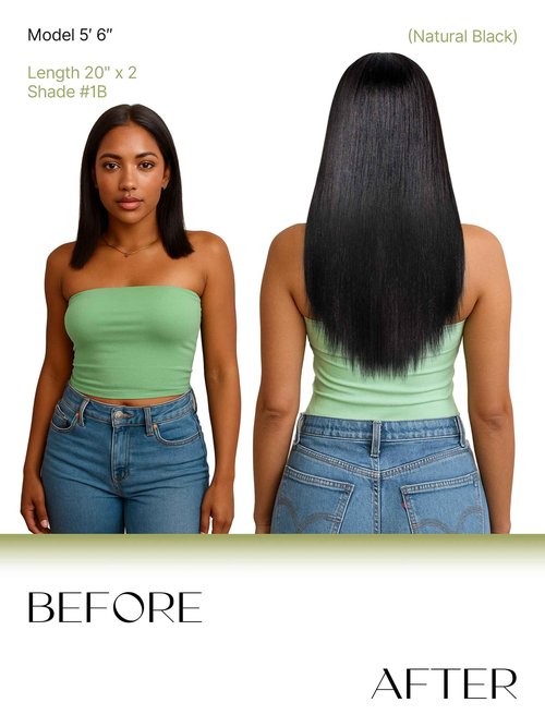 Frodio Clip Ins Hair Extensions Black: Remy Real Human Hair Pu Seamless Long Yaki Straight Invisible Beauty For Women Can Be Body Wave 20 Inch 100g 7 Piece Full Thick Brazilian Jet Black Natural Color