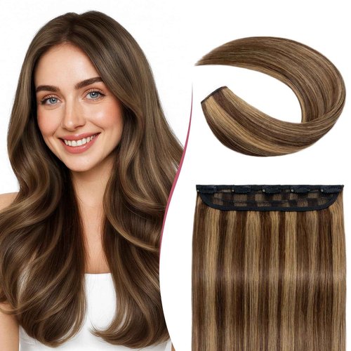 SEGOHAIR Clip In Hair Extensions for women One Piece 5 Clips Real Human Remy Hair Extension Long Straight Hairpieces for women 18 Inches #4P27 Medium Brown mixed Dark Blonde