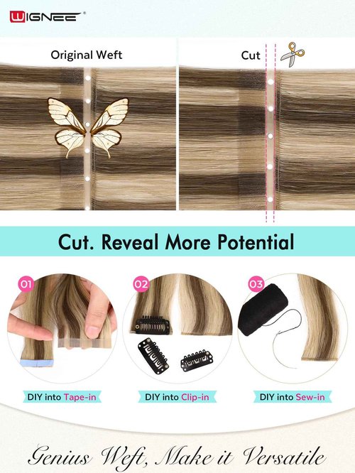 WIGNEE OVO 18 Inch Butterfly Invisible Human Hair Extensions, 1PC 50g Double Layer 13 Inch Wide Seamless Cuttable Blended Blonde with Micro Beads, Glueless Install for Thin Hair Volume