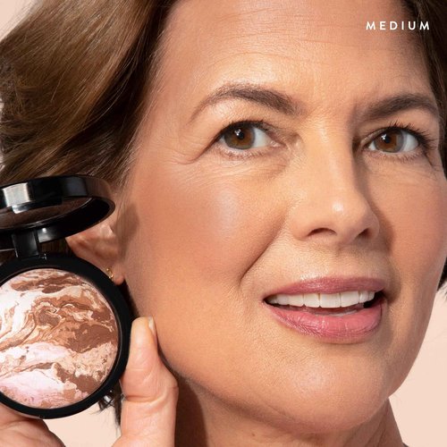 LAURA GELLER NEW YORK Ready-n-Radiant Kit (3 PC) - Baked Bronze-n-Brighten, Medium + Spackle Super-Size Skin Perfecting Primer, Champagne Glow + Retractable Angled Kabuki Brush