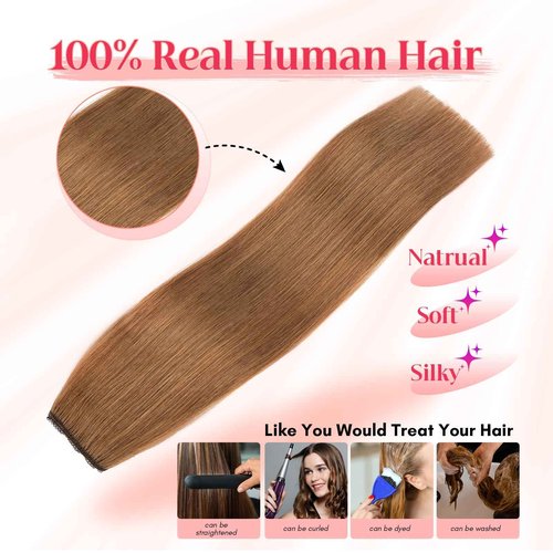Rich Choices 100% Real Human Halo Hair Extensions for Women Remy Halo Extension Invisible Wire Hairpiece Clip in One Piece Hairpiece Upgrade Adds Weight 65g 12 Inch #6 Light Brown