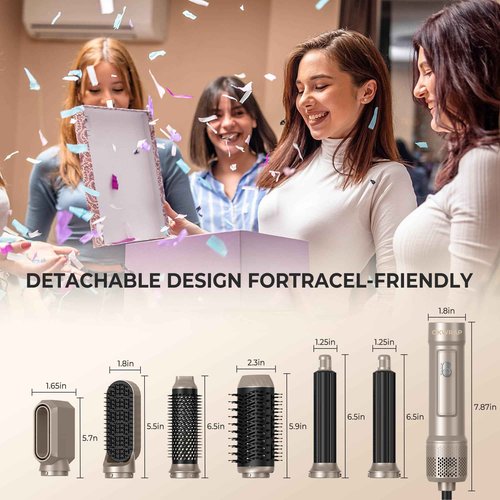 6 in ONE Blow Dryer Brush,Air Curling Iron Round Brush Blow Dryer 800W,Ionic Hair Dryer Brush for Women, Hot Air Brush Hair Styling Tools 100-120V (Champagne Gold)