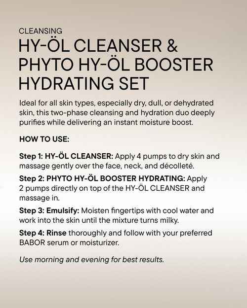 BABOR HY-OL Cleanser & Phyto HY-OL Booster Hydrating Set, Double Cleansing, Oil Cleanser and Makeup Remover Oil for Dull, Dry Skin