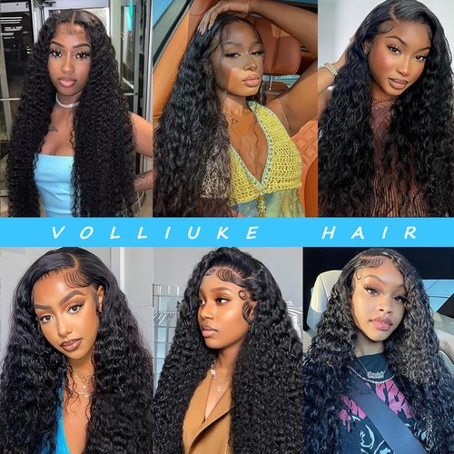 VOLLIUKE 13x6 Deep Wave Lace Front Wigs Human Hair 22 Inch 200% Density Deep Curly Hd Lace Frontal Wig 13x6 Glueless Hd Lace Front Wigs Human Hair Pre Plucked Natural Black