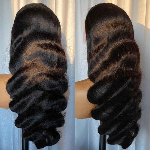 soeyrkke 13x6 Body Wave Human Hair Lace Front Wigs 24inch 180% Density HD Lace Frontal Wigs Human Hair Pre Plucked Body Wave Lace Front Wigs for Women with Baby Hair Black Color