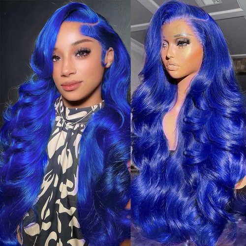 TYUKY 28 Inch Blue Lace Front Wig Human Hair 200 Density Human Hair Wig 13X4 HD Lace Front Wigs Human Hair Pre Plucked Human Hair Wig Color Blue Wig Human Hair Blue Lace Frontal Wigs Human Hair