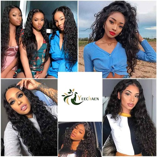 YEECHAEN Water Wave Lace Front Wigs Human Hair 180% Density 13x4 HD Lace Frontal Wigs Pre Plucked with Baby Hair Wet and Wavy Curly Frontal Human Hair Wigs for Women Natural Color (22inch)