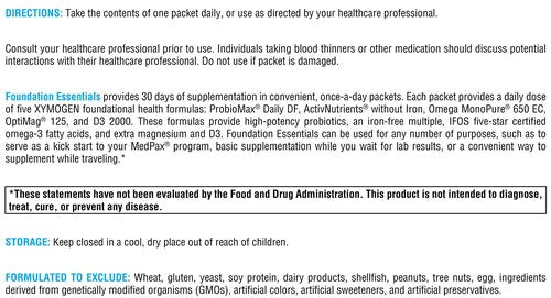 XYMOGEN Foundation Essentials - 5-Product Packets with ProbioMax Probiotic, ActivNutrients Multivitamin Without Iron, Omega MonoPure 650 Fish Oil, OptiMag Magnesium + Vitamin D3 2000 (30 Packets)