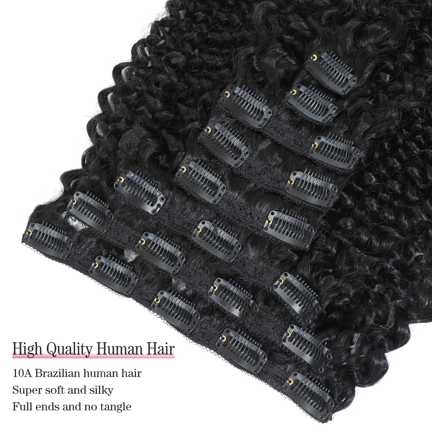 Geogroket Kinky Curly Clip in Hair Extensions for Women 3C 4A Kinky Curly Clip ins 10A Brazilian Virgin Human Hair Extensions 16pcs 240g/set 18 Inch Natural Black