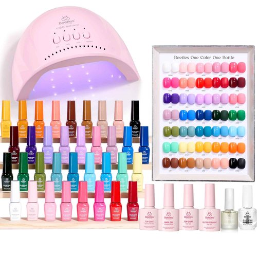 Beetles Gel Nail Polish Kit with U V Light - One Color One Bottle 35 Colors Mood Mosaic Collection Nail Polish Kit 68 Pcs Gifts for Women Girls with Top Base Coat Beauty Must Have DIY Salon Set