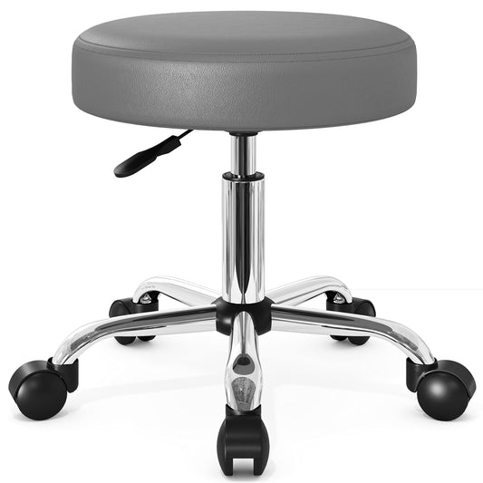 HOOMIC Rolling Stools with Wheels Salon Office Shop Bar Adjustable Spa Tattoo Massage Medical Swivel Drafting Stool with PU Leather Cushioned in Grey