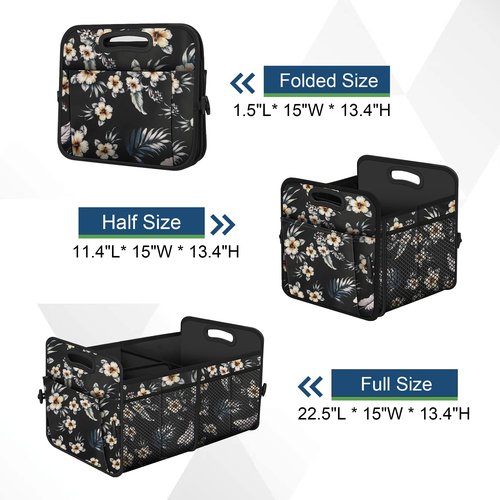 Femuar Car Trunk Organizer,Car Storage Organizer with 72L Large Capacity Waterproof Collapsible and 11 Pockets,Trunk Organizer for Car Suv/Jeep/Sedan, Large Size, Hibiscus flowers