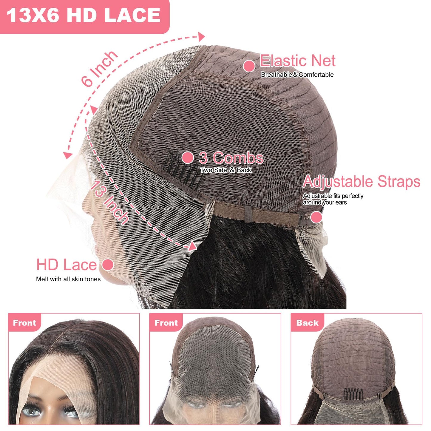 13X6 Body Wave Lace Front Wigs Human Hair 12A 250% Density Lace Frontal Wigs Human Hair Glueless Wigs Human Hair HD Lace Front Wigs Human Hair pre Plucked with Baby Hair Natural Color 24 Inch