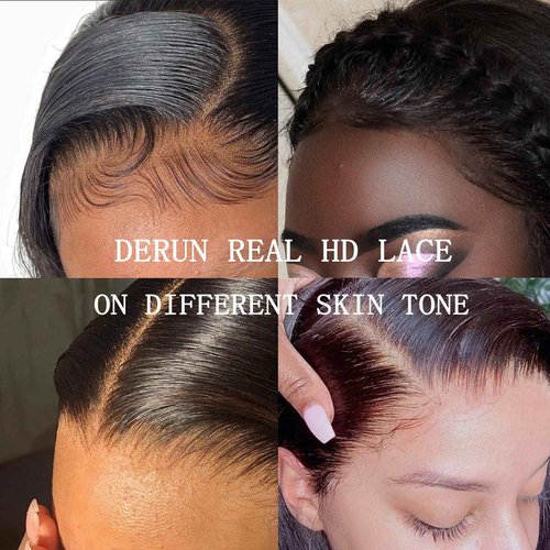 Derun 5x5 Real HD Lace Closure Wigs Human Hair 180% Density Invisible Swiss Lace Front Straight Wig Pre-plucked with Baby Hair Hairline Bleached Knots and Elastic Band Wig for Women (18 Inch, 5×5 ST)