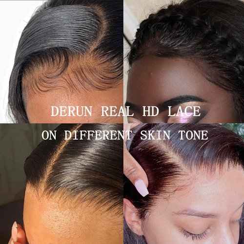 Derun 5x5 Real HD Lace Closure Wigs Human Hair 180% Density Invisible Swiss Lace Front Straight Wig Pre-plucked with Baby Hair Hairline Bleached Knots and Elastic Band Wig for Women (16 Inch, 5×5 ST)