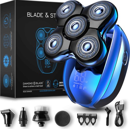 Blade & Stone® Head Shaver for Men HS505-BB | Diamond-S-Blade® | MIMO Net Technology for Superior Skin Comfort | 8500 RPM Durable Motor, USB-C Rechargeable - Big Blue