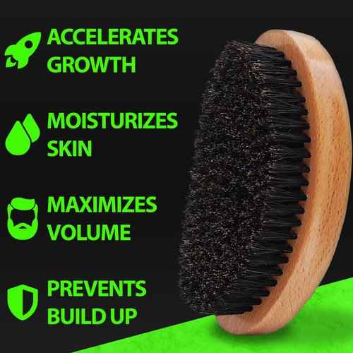 Beard Growth Kit w/GROW XXL Beard Oil/Serum for Facial Hair Growth for Men + 100% Lifetime Replacement Boar Bristle Brush + 2X Thickening Biotin Mustache Wax & Balm for Men - Formulated in America