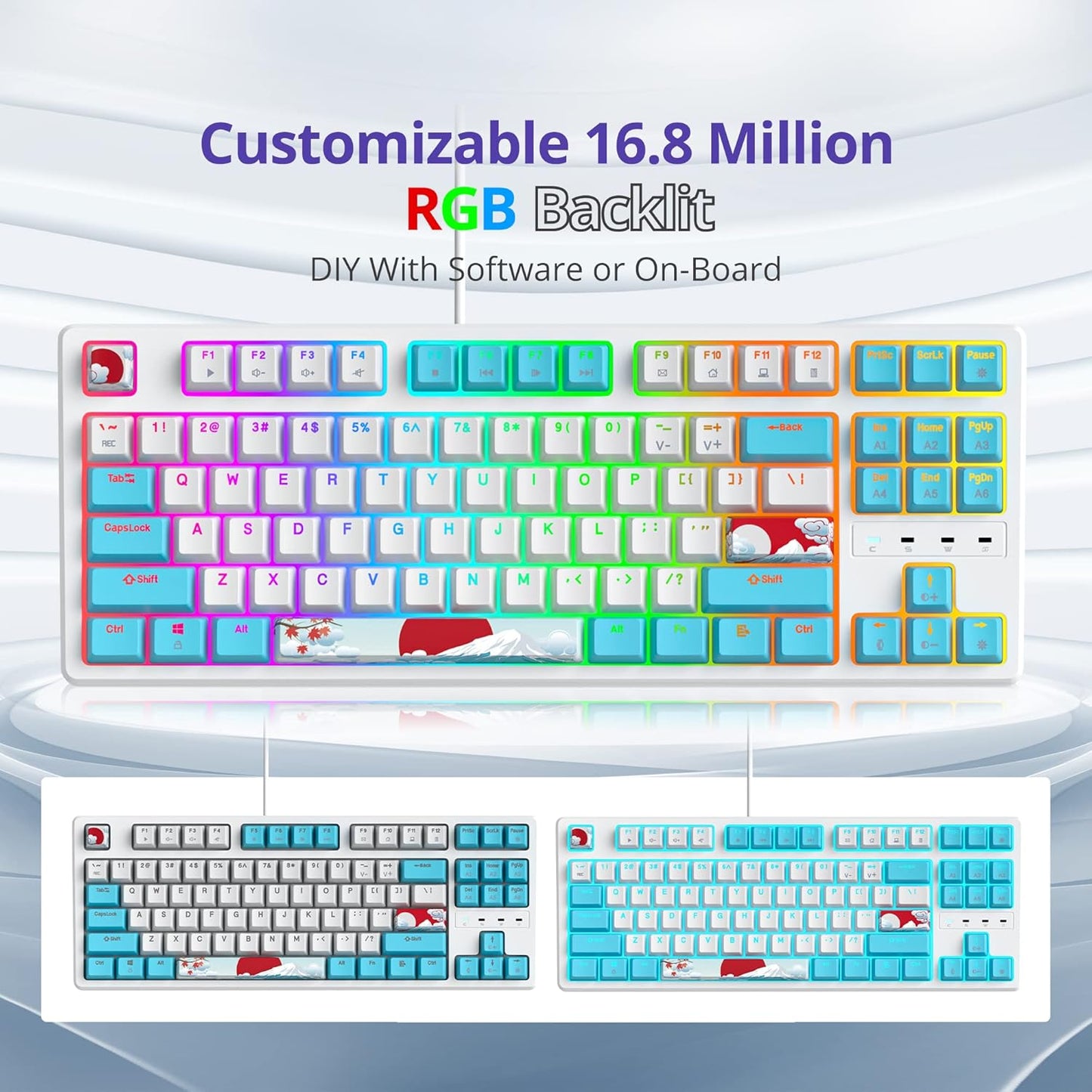 60 Percent Keyboard Mechanical RGB Backlit Wired 60% Gaming Keyboard Blue with PBT Keycaps for Windows PC Gamers (Sea/Red Switch)