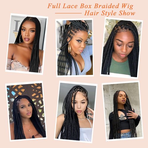 ROSEBONY 36 Inch HD Full Lace Knotless Braided Wigs, Natural Black Box Braids with Baby Hair, Long Lace Front Wigs for Black Women
