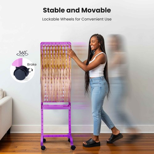 Sunnacate Braiding Hair Rack 280 Pegs with Tray and Braid Tools, Mobile Braid Rack with Wheels, Height Adjustable, Standing Braider Rack Stand Separator Hair Extension Holder Hanger for Salon Home