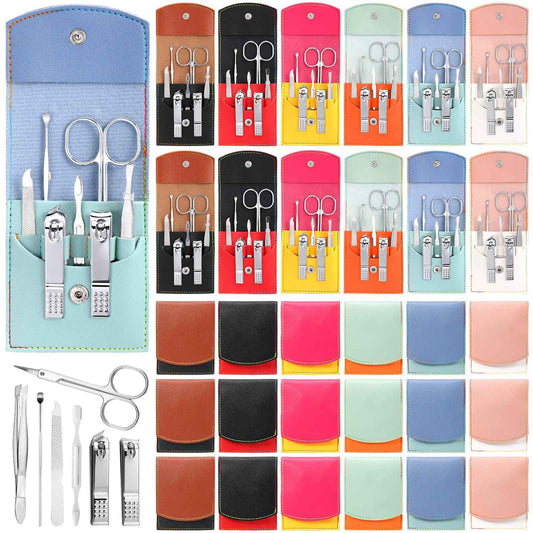 30 Set Manicure Kit Bulk Nail Clippers 7 in 1 Mini Nail Clippers Stainless Steel Professional Care Pedicure with Travel Bag Grooming Kit for Christmas Women Men Home(Vivid Color,Cute)