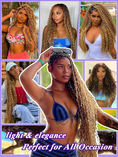 Enaiiby 4/27 Human Hair Bundles Curly Braiding Hair 50g 26 Inch, Ombre Blond Braiding Hair Loose Deep Wave Bundles Boho Human Hair Bulk, 12A No Weft 100% Real Virgin Hair Honey Blonde Boho Hair