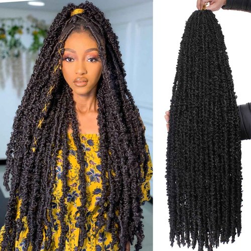 Leeven 40 Inch Long Butterfly Locs Crochet Hair for Black Women 6 Packs Pre-twisted Crochet Butterfly Braids Locs Natural Black Distressed Faux Locs Crochet Hair 1B#