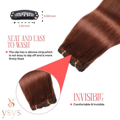 YSYS Clip in Hair Extensions - 100% Human Hair Remy Hair Extensions for Women - 7 Pieces, 120g Seamless Clip ins for Extra Volume/Style - Natural Straight (Reddish Brown #33, 20 inches)