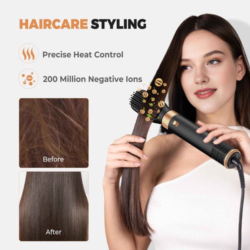 Hair Dryer Brush,6 in 1 Professional Hot Air Styler,Powerful Air Curling Wrap Styler,Negative Ionic Hair Dryer Fast Drying, Multi Hair Stylerfor Curling Volumizing Straightening Styling