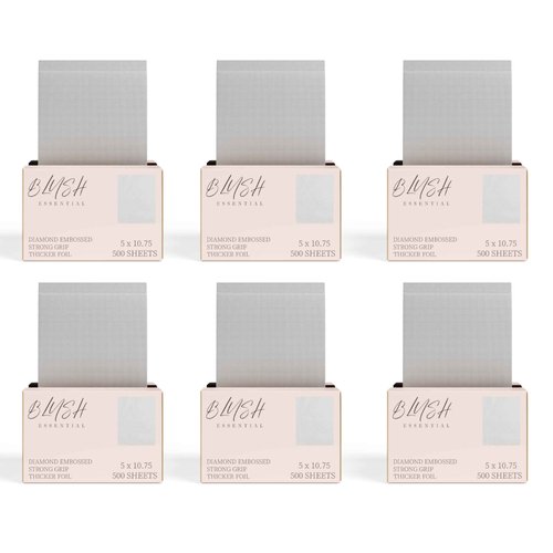 Blush Essentials Hair Salon Pop Up Foils, 5"x10.75", 500 Sheets (6 boxes) - Diamond Texture Pre-Cut Aluminum Foil Sheets for Highlighting & Balayage - Tin Foil for Professional Stylists