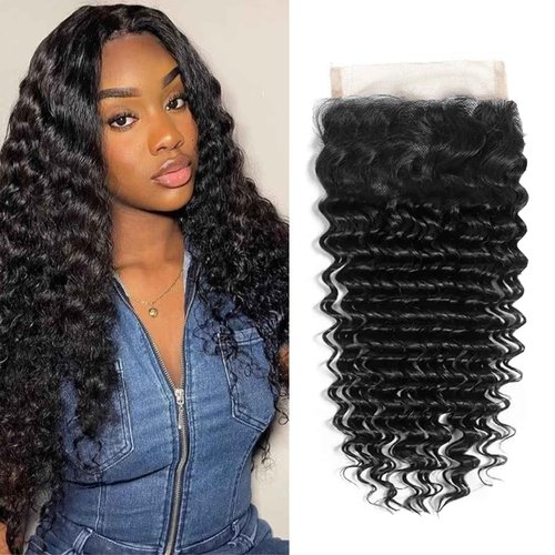 6x6 Deep Wave Closure Human Hair Transparent Hd Lace Closure 10a Brazilian Virgin Human Hair With Baby Hair Loose Deep Wave Closure Free Part Pre Plucked Natural Color 20 Inch