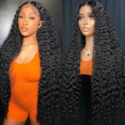 Chsxc 28 Inch Deep Wave Lace Front Wigs Human Hair 200% Density 13x4 HD Lace Front Wigs Human Hair Pre Plucked Deep Curly Wig for Women Natural Black